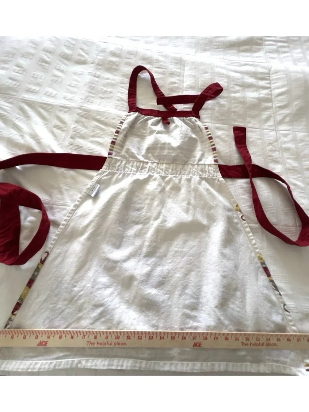 Threshold Apron Coffee Tea Cups 100% Cotton Kitchen Cooking Cafe Burgundy Stripe